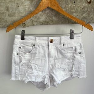 Distressed jean shorts